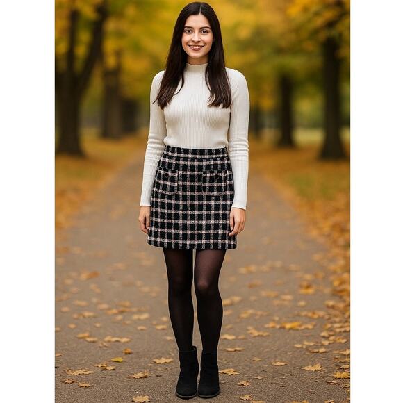 Maison d' Amelie Paris Pink Black Gingham Preppy Tweed Mini Skirt Size 6 - Picture 1 of 6